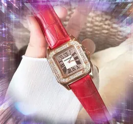 Top Model Fashion Lady Quartz Uhren 36mm Casual Square Römische Diamanten Ring Skelett Frauen alle Kriminalität Elegante echte Ledergürtelkette Armband Uhr Uhr