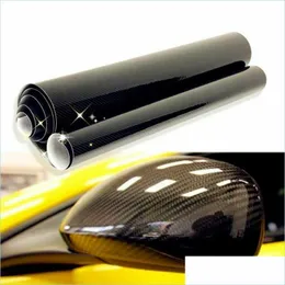 Car Stickers 10X152Cm 5D High Glossy Carbon Fiber Vinyl Film Car Styling Wrap Motorcycle Accessories Interior Drop Delivery 2022 Mobi Dhobx