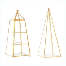 Jewelry Pouches Bags Jewelry Pouches Bags U2Jf Geometric Display Mti-Functional Glass Gold Brass Stand Rack Brit22 Drop Delivery 20 Dh2Px
