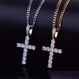Pendant Necklaces Men Women Gold Sier Copper Material Iced Out Zircon Cross Pendant Necklace Chain Fashion Hip Hop Jewelry 288 J2 Dr Dhbnu