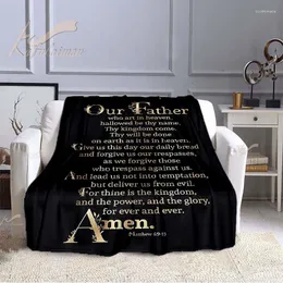 Filtar Lords Prayer Throw Filt Bibel Mjuk evangelium Flanell Amen Religion f￶r stol Sofa Bed Christianity