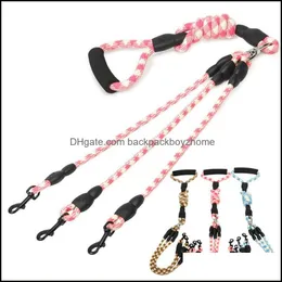 Dog Collars Leashes Pet Products Leash One Drag Three Nylon Braid Round Rope Foam Handle Metal Buckle Pl 3 Dogs At The Same Time Dog Ottfc