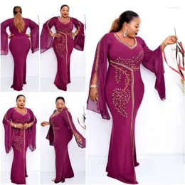 Ethnic Clothing African Dresses For Women 2022 Dashiki Clothes Bazin Riche Sexy Slim Flare Sleeve Diamonds Beading Long Africa Dress