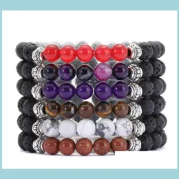 Perlenstränge 8 mm natürlicher schwarzer Lavastein Heilkristall Stretch-Perlenarmband Damen Herren Mode handgefertigter Edelstein Ro Dhwfg