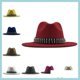 Geizige Krempe Hüte Panama Cap Jazz Formale Hut Männer Frauen Breite Krempe Wollfilz Fedora Hüte Mit Gürtel Schnalle Trilby Chapeau Mode Caps PA Dh13X