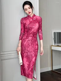 Повседневные платья 2022 винтажные сексуальные женщины Улучшенные платье Cheongsam платья до колен склад
