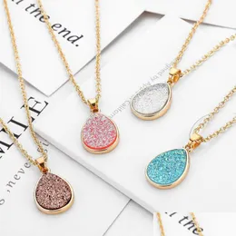 H￤nge halsband Fashion 4Colors Druzy Drusy Necklace Gold Plated Geometry Faux Natural Stone Harts For Women Jewelry 244 T2 Drop D DHSTJ