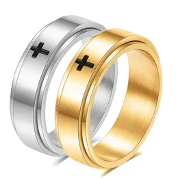 Color de oro Spinner de acero inoxidable Anillo cruzado rotativo para mujeres Fashion Punk Punk Joyería de boda regalos