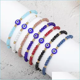 Fili di perline Braccialetti di perline intrecciati fatti a mano con fili di occhi blu malvagi Braccialetti di perline di cristallo in acciaio inossidabile per regalo di gioielli per ragazze da donna Dhaod