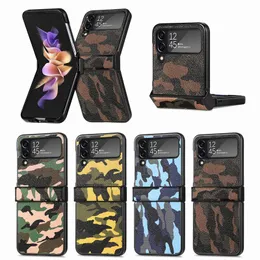 Custodie pieghevoli antiurto mimetiche per Samsung Galaxy Z Flip 4 3 Flip4 Flip3 ZFlip4 Business Army Military Camo Leather Hard PC Plastic Phone Flip Cover Pouch