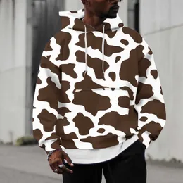 Men's Hoodies Sweatshirts Hooded Zip Sweatshirt Men Male Casual Cow Print Dstring Long Sleeve Poet Blouse Little House Big G221011