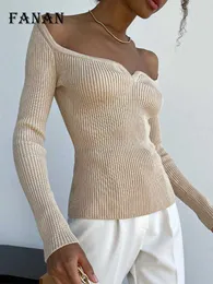 Kvinnors stickor Tees Solid Long Sleeve Sweaters For Women Sexy Off the Shoulder Slim Knitted Top Pullovers 2022 Autumn Winter Elegant tröja Jumpers T221014