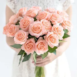 Декоративные цветы венки венки искусственные простые букет фальшивая ткань розовый красный шелк для домашнего свадьбы