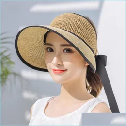 VISORS WOMENS ST VISOR SUN HAT GIRL SUMMER BEACH CAPS WIDE BRIM CAP折りたたみ折りたたみ式バイザー女性用ロールアップ