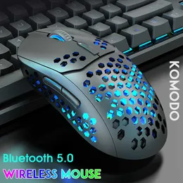 マウスBluetooth Wireless Gaming Mouse 2400DPIカラフルなバックライト軽量ハニカムシェルコンピューターゲーマー用人間工学的マウスT221012