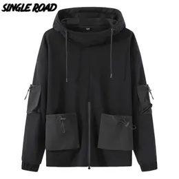 Men's Hoodies Sweatshirts Single Road s Techwear 2022 Cargo Style Hip Hop Sweatshirt Male Japanese Streetwear Harajuku Oversized Hoodie G221011