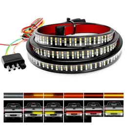 Car Tail Lights Truck Tailgate Bar 60" Triple Row 504 Led Strip With Red Brake White Reverse Sequential Amber Turning Signals Strobe Dhzes
