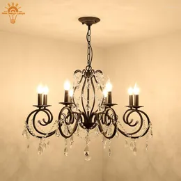 Lampadari Lampadario Cristallo Nero 6 Luci Elegante Plafoniera In Ferro Per Cameretta Casale