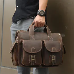 Bortkyror sbirds vintage mode läder handväskor för män axelväska äkta multifunktionell portfölj affärs tote