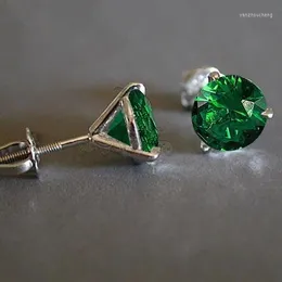 Pendientes de semental Sólido 925 Color de plata esterlina Earring Natural Emerald y White Diamond Gemstone Bizuteria Joya Oorbellen