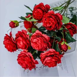 Dekorativa blommor 6 stycken Peony Bouquet Artificial Home Decoration Accessories Wedding Christmas Dining Table Bridal Flower Craft