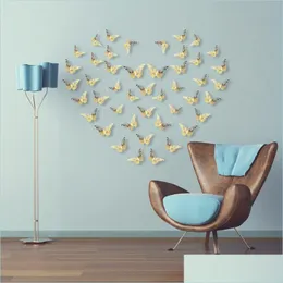 壁紙12pcs/set 3d Hollow Butterfly Wallpapersステッカーゴールドシエローズウェディングデコレーションリビングルームホーム装飾蝶dhekj