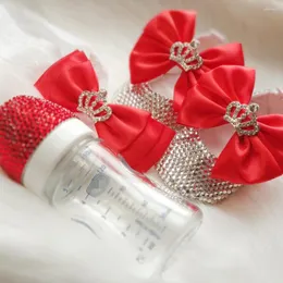 İlk yürüyüşçüler bebek kırmızı ayakkabılar kafa bandı doğumlu şişe hediye seti rhinestons çarpıcı düğün olayı ışıltılı balerin