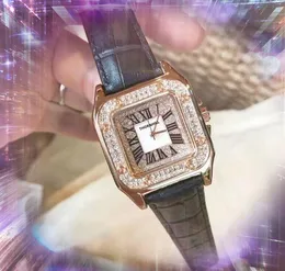 Top Model Fashion Lady Quartz Uhren 36mm Casual Square Roman Diamonds Ring Skelett Frauen elektronische analoge digitale echte Ledergürtelkette Armband Uhr
