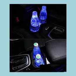 Other Exterior Accessories 2Pcs Led Car Logo Cup Holder Lights For 7 Colors Changing Usb Charging Mat Luminescent Pad Interior Atm Dh4Pb