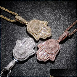 Подвесные ожерелья с заклебкой рукой из подвесного ожерелья Fatima Hamsa Cz Cz Copper Cubic Циркон Блинг для мужчин Женщины подарки Drop Delive 2022 DH4ZQ
