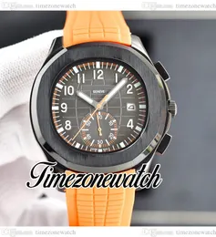 41 mm Aquanaut 5968 Automatik-Herrenuhr 5968G 5968A Zifferblatt mit grauer Textur, PVD-Beschichtung, schwarzes Stahlgehäuse, kein Chronograph, orangefarbenes Kautschukarmband, Sportuhren, Zeitzonenuhr E236a7