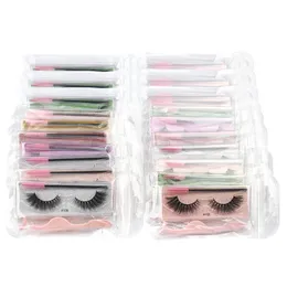 3D Faux Mink Eyelash Combination Lash Pack Lashes Extension Supply with Curler و Brush 20mm Makeup Makeup False Compal Kit