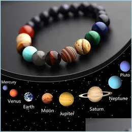 Fili di perline Galaxy Otto Pianeti Braccialetti di perline Fili Uomini Pietra naturale Universo Sistema solare Yoga Braccialetti Chakra per le donne Dh2Jr