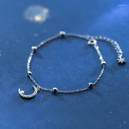 Anklets Star Moon Tassel 925 Sterling Silver Ankle Chain Simple Gypsophila Armband för Women Jewel Girl Gift
