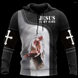 Bluzy męskie Jezus Is My King Casual Hoodie Spring Unisex 3D Printing Sublimation Zipper Pullover HARAJUKU Fashion Men/Damska bluza