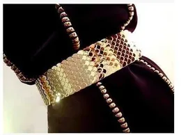 Cinture Cintura da donna in oro e argento Cintura larga elastica da donna in oro Cintura in metallo con pelle di pesce Cinture di marca per donna Cinto Feminino lusso T221012