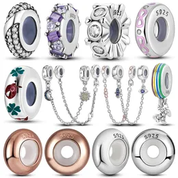 925 Silber Silikon Gummi Spacer Perle Stern Sicherheitskette Charm Fit Original Pandora Kettenarmband Diy Infinite