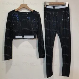 Kadın Deisgner Pullar T Toz Taytlar Uzun Kollu İnce Üstler Pantolon Set Woking Mektupları Gömlek Pantolonları Ops Rousers