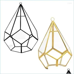 Smycken påsar väskor smycken påsar väskor hängande glas terrarium moderna konstnärliga väggtårar form diamant geometrisk polyhedron air dhzxs