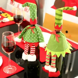 Noel Süslemeleri Dekorasyon Dot Şarap Şişesi Kapağı Yaratıcı Kırmızı Elf Çizgi Çantalar Şapka Elbise Set Yemek Masası