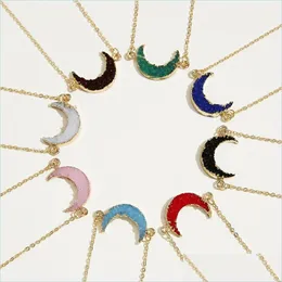 H￤nge halsband mode druzy stenm￥ne halsband med make a wish card harts guldh￤nge kedjor f￶r kvinnor lyx smycken g￥va 16 dh6dh
