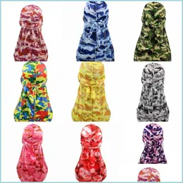 Beanie/Skull Caps Miltary Camouflage Silky Durag Cap Colorf Premium 360 Waves Long Tail Durags Hiphop Caps Drop Delivery 2022 Fashio Dhkst