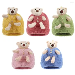 Hüte Herbst Winter Nette Geboren Baby Candy Farbe Gestrickte Hut Kinder Kinder Cartoon Bär Wolle Warme Mütze Für Mädchen Jungen weihnachtsgeschenke