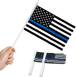 Flagi banerowe Flagi Banner Thin Blue Line USA Mini Flag Hand Hand Small Miniature Honoring Funkcjonariuszy organów ścigania na kiju Fade Resi Dh0qt