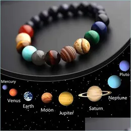 Beaded Strands Natural Blue Sandstone Stone 8 10Mm Beads Men Bracelet Eight Planets Bead Universe Yoga Chakra Solar For Drop Delive Dhvfh