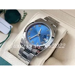 Super Watch Polished V5 version 41mm rostfritt stål Blue Roman Numal Dial Armband Watch Index Automatic Sport Wristwatch