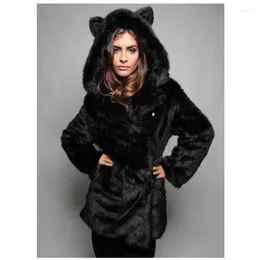 Women's Fur BUY LIFE 2022 Winter Women Faux Hooded Animal Ear Coat Fourrure Mink Coats Casaco Feminino Manteau Femme Hiver