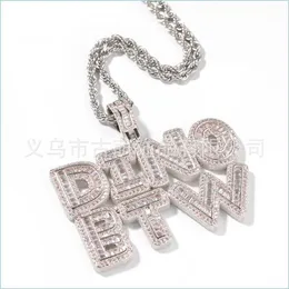 Pendant Necklaces A-Z Custom Mini Baguette Letters Pendant Necklace With Name Men Zircon Commission Gift Hip Hop Jewelry 669 Q2 Drop Dhb8P