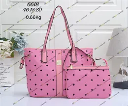 Lyxkvalitetskvinnor handväskor shoppingväskor purses axel tote hobo koppling lyx kod handväska designer läder crossbody composite väska plånbok mcmity 7a rosa