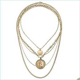 Chokers New Design Mti Layers Metal Human Head Choker Necklace Gold Coin Circle Pendant Necklaces Vintage Chains Drop Delivery 2022 Dhhr3